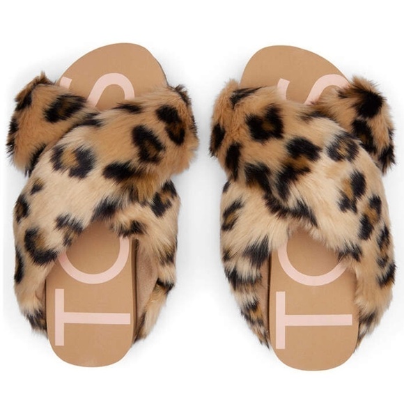 TOMS Susie Eva Slippers Leopard Cheetah Faux Fur House Bedroom NIB NWT - Picture 2 of 8
